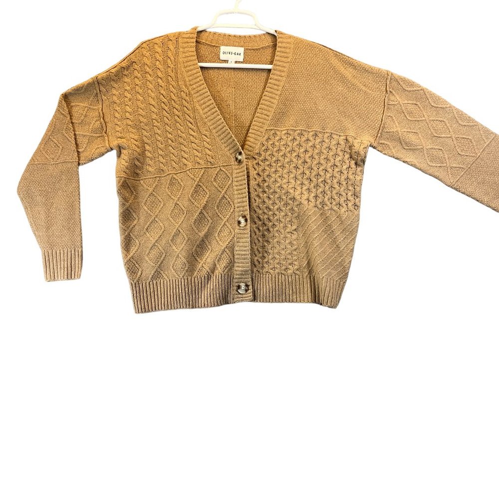 Olive + Oak Women's Size Small Tan Long Sleeve Button Knitted Cardigan Sweater